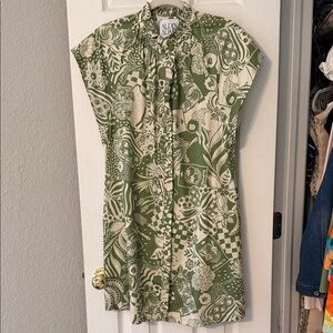 Alden Adair Green & Cream Printed Mini Shirt Dress